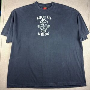 Y2K Hot Leathers T-Shirt Men 3XL Black Skull Piston Shut Up & Ride Biker Graphic